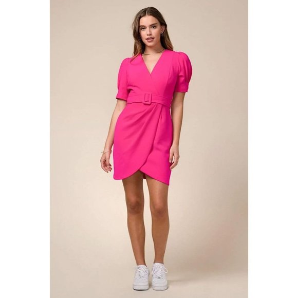 Adelyn Rae Dresses & Skirts - NWT Adelyn Rae Tony Belted Puff Sleeve Mini Dress Neon Pink